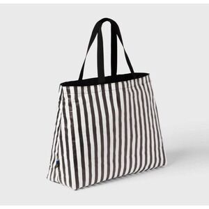 Open Story Water Resistant Reversible Tote Bag Black White Stripe NWT